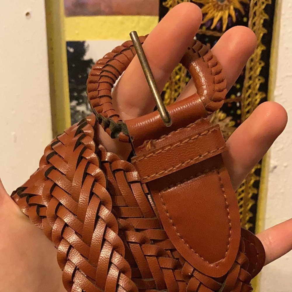 vintage brown faux leather braided belt